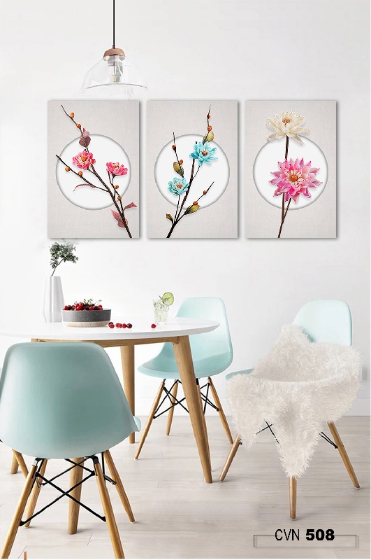 BỘ 3 tranh canvas trang trí decor hoa đào-508