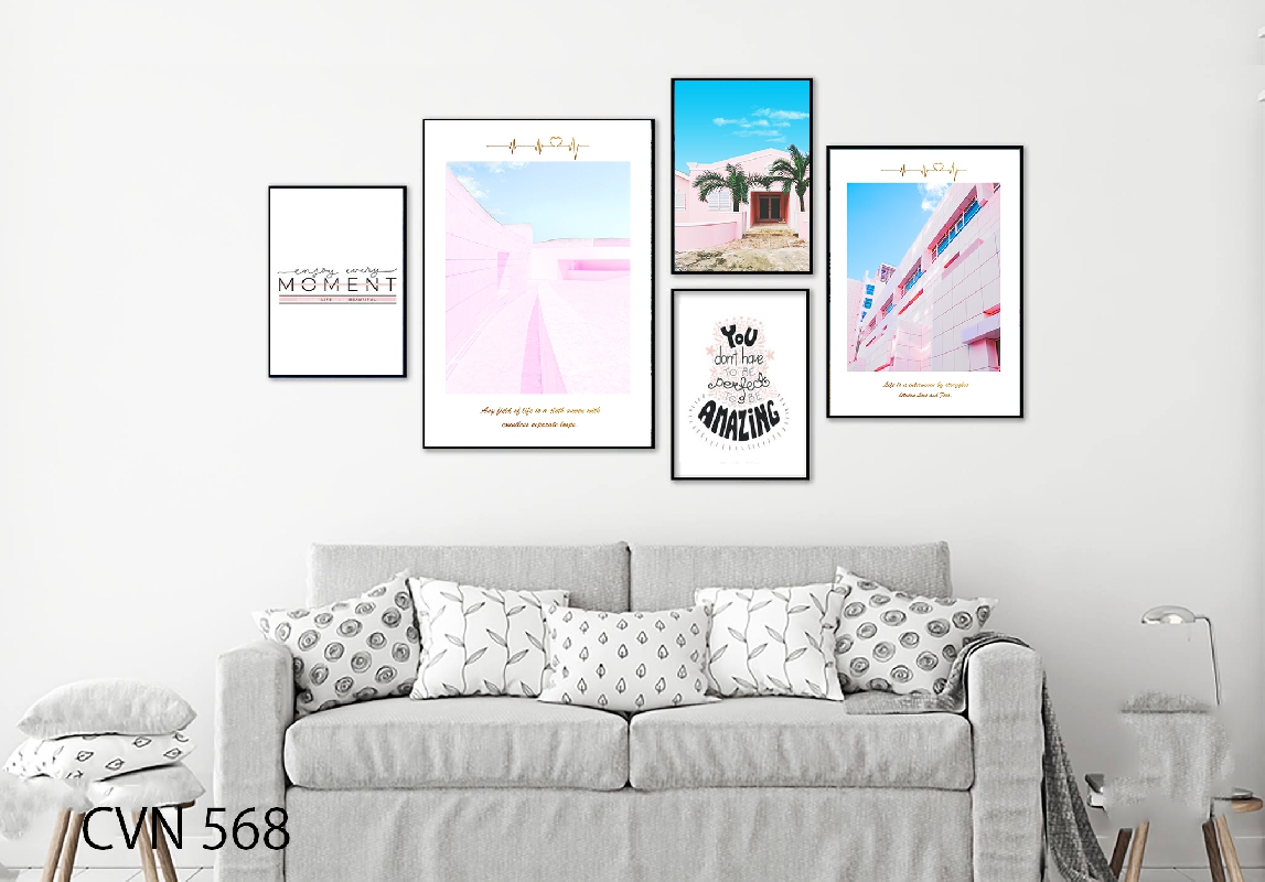 Tranh canvas hiện đại sắc màu hồng phấn- 568