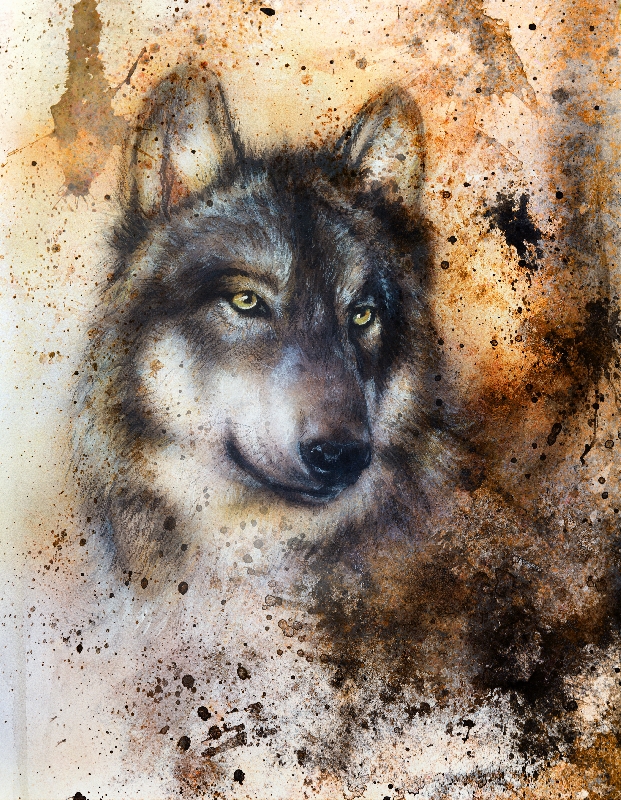 Tranh canvas sơn dầu trừu tượng chú sói