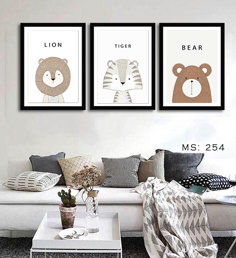 Bộ 3 tranh canvas động vật cute  254