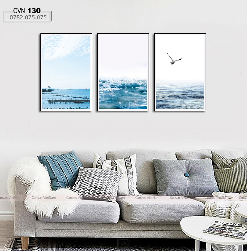 Bộ 3 tranh canvas chim và biển cả-130