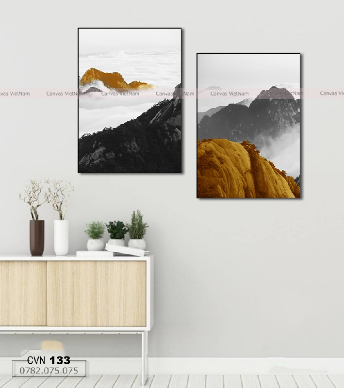 Bộ 2 tranh canvas núi vàng-133
