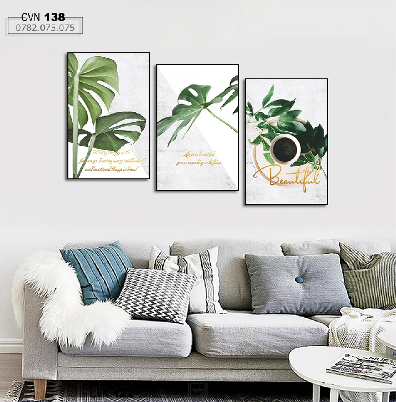 Bộ 3 tranh canvas cây lá tropical-138