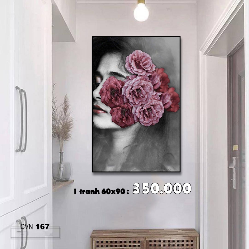 Tranh canvas cô gái bên hoa hồng-167