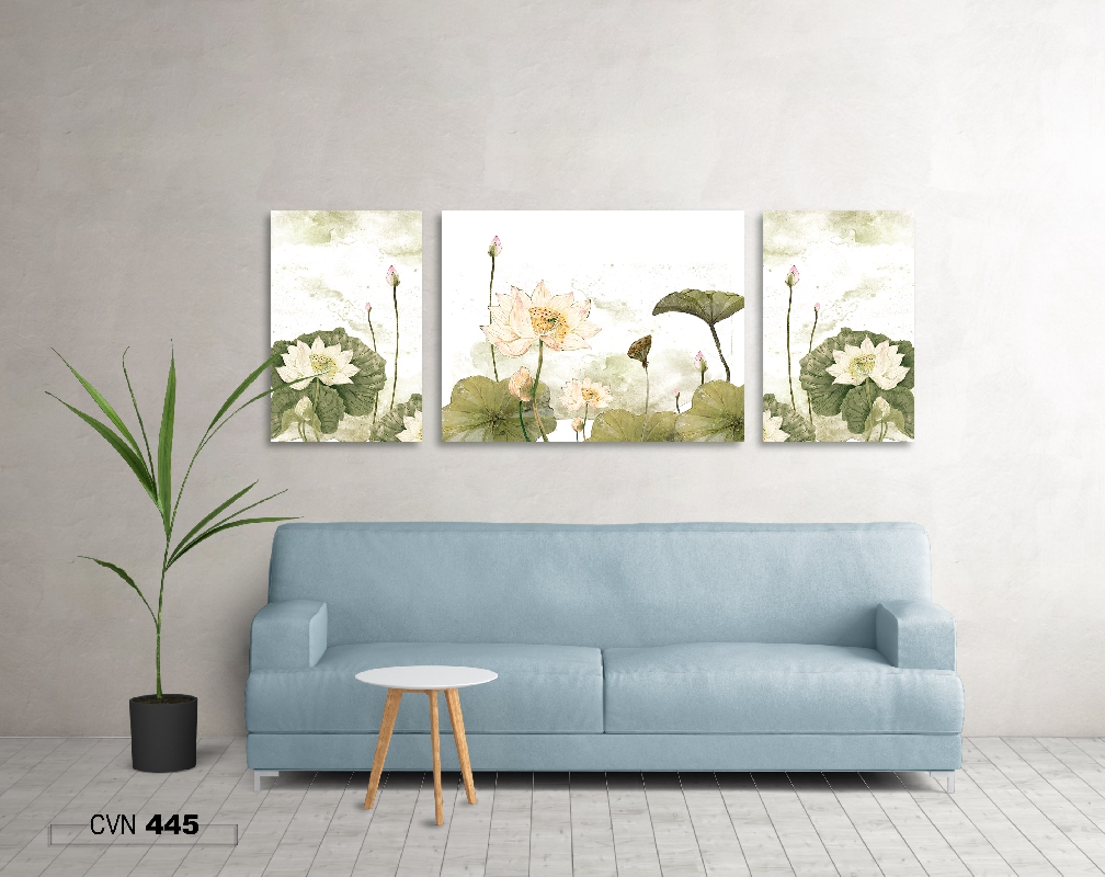 Bộ 3 tranh canvas trang trí decor hoa sen-445