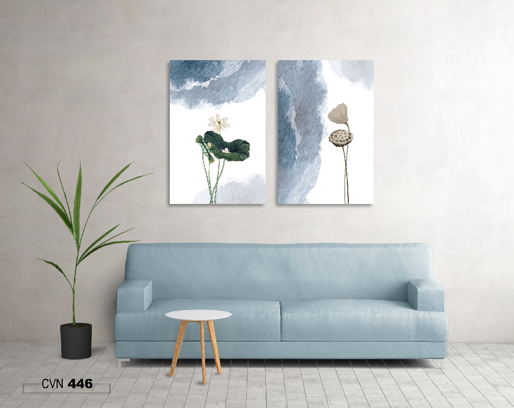 Bộ 2 tranh canvas trang trí decor hoa sen-446