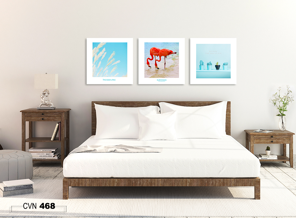 Bộ 3 tranh canvas trang trí decor hồng hạc-468