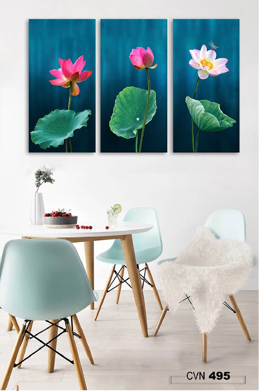 Bộ 3 tranh canvas trang trí decor hoa sen-495