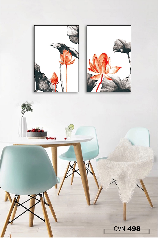 Bộ 2 tranh canvas trang trí decor hoa sen-498