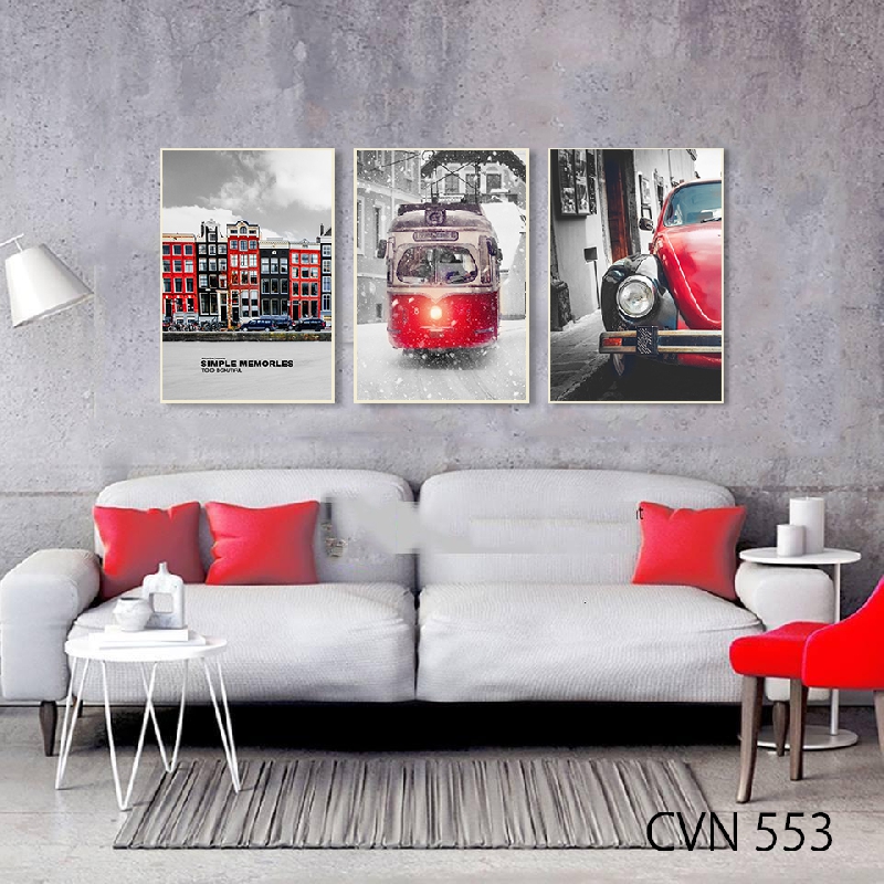 Bộ 3 tranh canvas trang trí decor đơn sắc-553