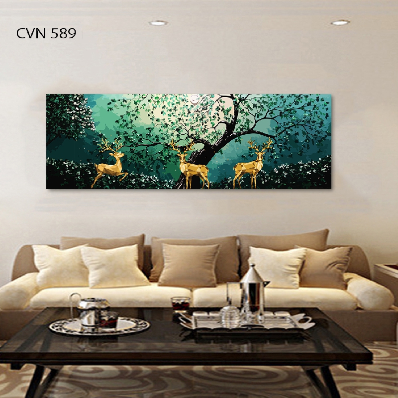 Tranh canvas hiện đại phong thủy hươu vàng-589